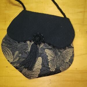 Helen's Daughters Black/Gold Butterfly Boho Art-to-Wear Upcycled Crossbody Bag